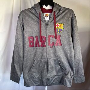 Official FC‎ Barcelona Barça Full Zip Up Hoodie with Logo Gray Size Medium